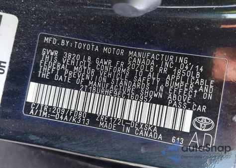 2014 Toyota Corolla S Plus z USA, uszkodzony, nr VIN 2T1BURHE9EC160957